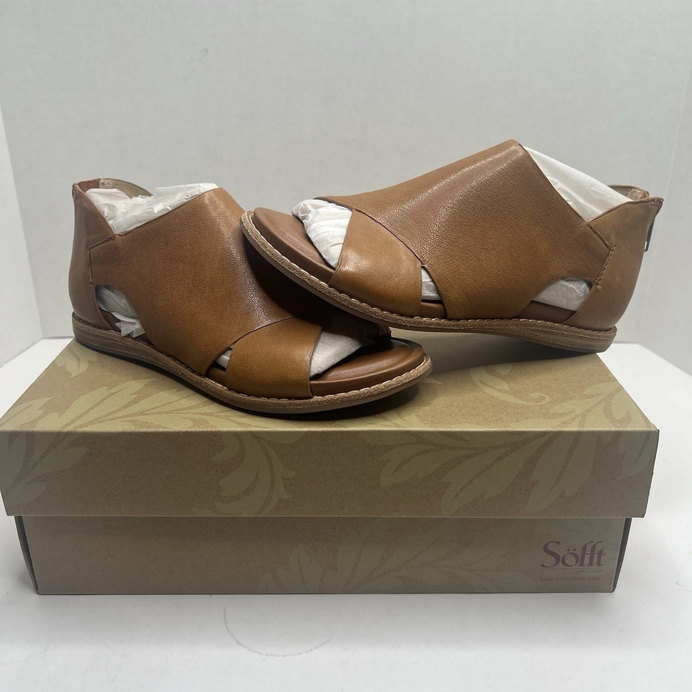 Sofft Evonne Women’s 6 M Luggage Brown Leather Open Toe Slingback Sandals NIB